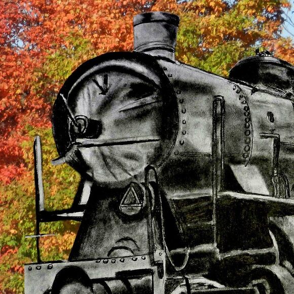 Hand Crafted Train Engine Locomotive Pencil Drawing Framed 8x10" - Picture 2 of 6